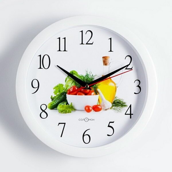 Часы настенные, d-28 см, кухонные, "Овощи", бесшумные