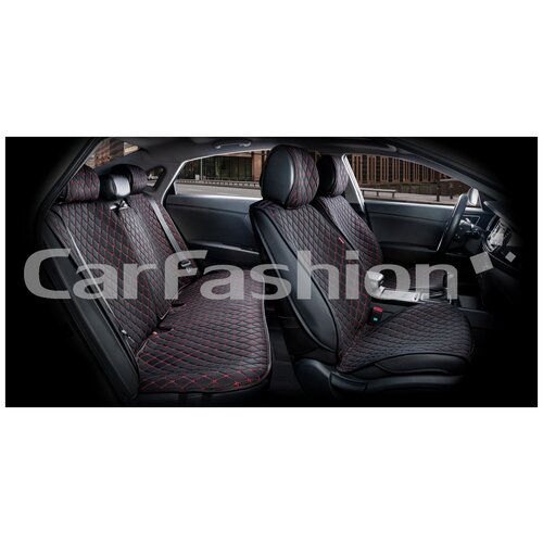 CARFASHION 22626 Накидки на сиденье CarFashion Crown plus экокожа/твид черный/черный/красный 11 пр.