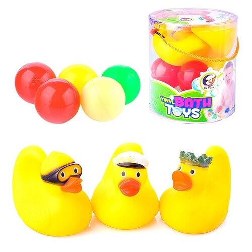 Набор игрушек для купания Oubaoloon 3 уточки, 5 шариков, в банке (EY666-B16) набор игрушек для купания ey666 b16 в банке