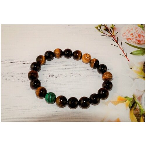 фото Плетеный браслет coliete браслет из камней "подарочный браслет на удачу, деньги и новые связи", малахит, аметист, яшма, тигровый глаз, гранат, 5 шт., коричневый, зеленый