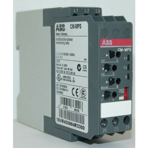 ABB CM-MPS.41 Реле контроля 3-фазной сети: Umin/Umax 3х300…380V / 420…500V AC, без N-провода, обрыв, чередование, асимметрия, tрег =0.1-30s, 2CO