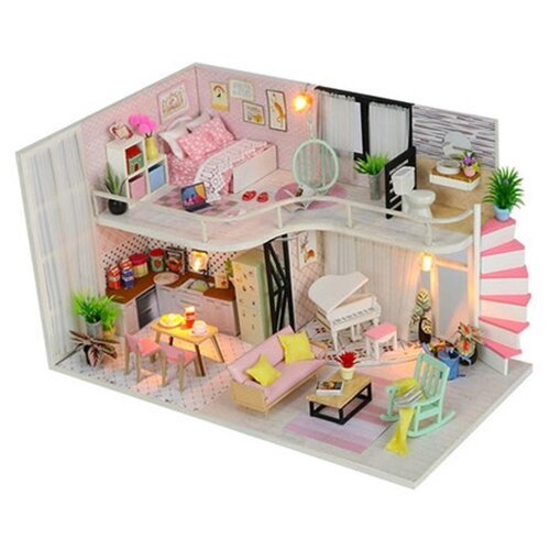 фото Сборная модель румбокс. миниатюрный розовый домик diy house