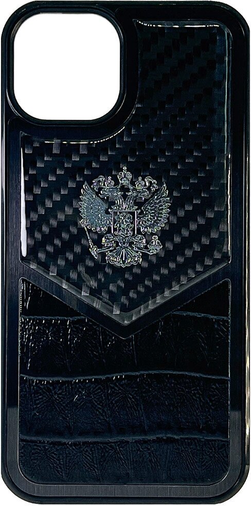 Чехол с гербом РФ кожа-карбон Delta для iPhone 12, iPhone 12 Pro, iGrape (Черный)