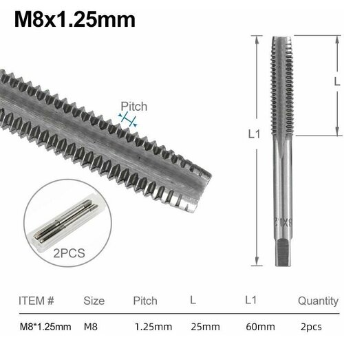 Метчики ручные XCAN M8х1,25мм, комплект из 2 шт, пластиковый футляр