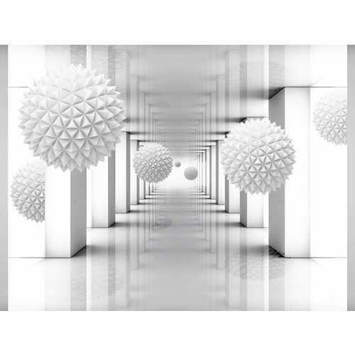 Моющиеся виниловые фотообои Белый тоннель и колючие шары 3D, 200х150 см