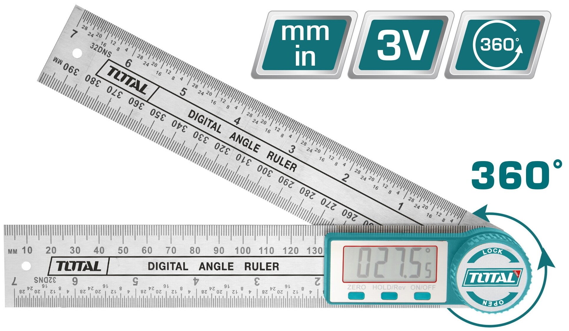 Угломер цифровой 0-360°, 0-200mm, 0~400mm(180°) TOTAL TMT333601