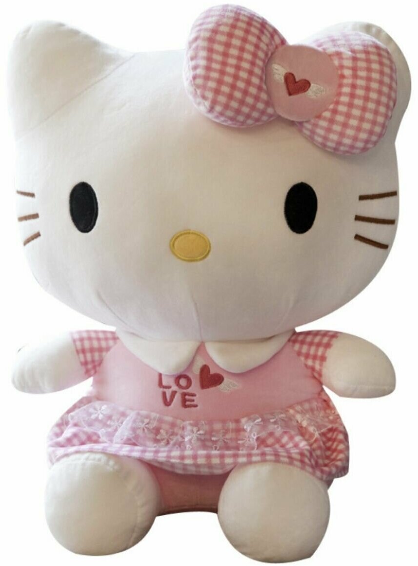 Мягкая игрушка Китти (Hello Kitty) в розовом клетчатом платье