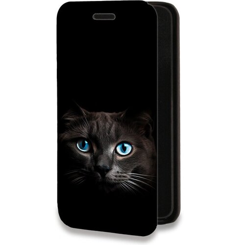 Дизайнерский горизонтальный чехол-книжка для Айфон 14 Плюс / Iphone 14 Plus Кот в темноте