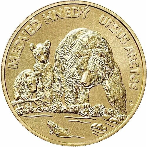 Монета 5 евро Бурый медведь. Словакия 2023 UNC