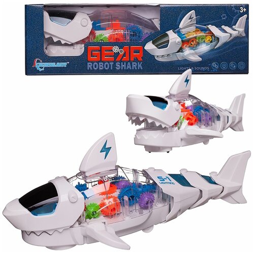 Робот-акула электромеханическая, шестеренки, со световыми эффектами, в коробке, WB-07069 робот акула элетромеханическая шестеренки свет в коробке junfa toys [wb 07069]