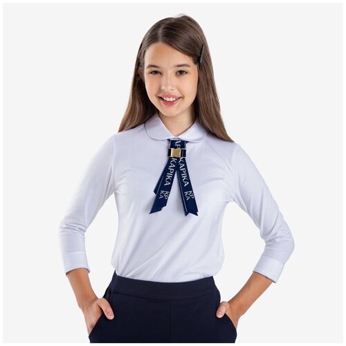 Школьная рубашка Kapika, свободный силуэт, укороченный рукав, трикотажная, размер 152, белый