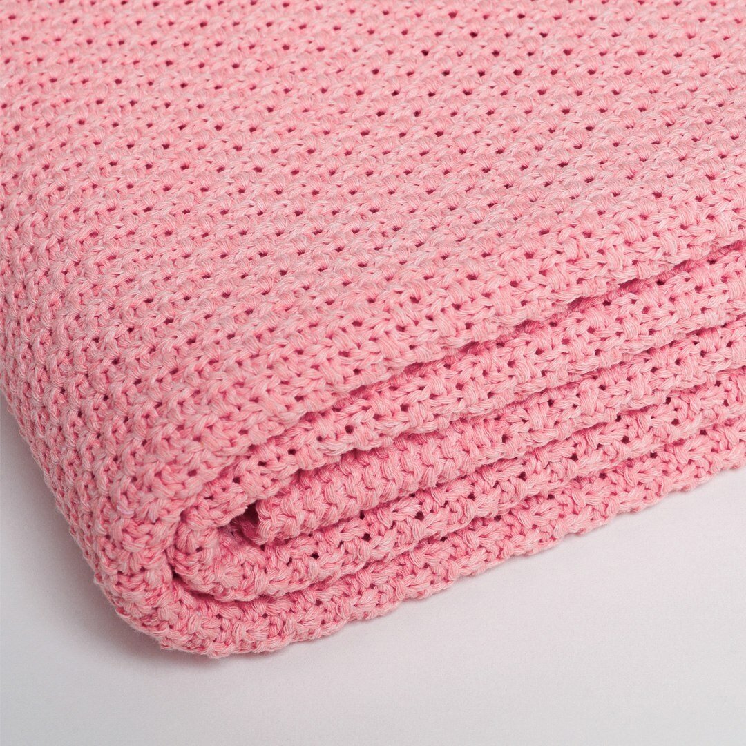 Плед детский, покрывало, WARM WHIFF, плед для малыша 90х110, хлопок 100%, розовый, вязаное одеяло в кроватку
