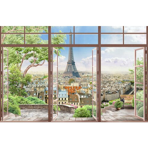 Моющиеся виниловые фотообои GrandPiK Франция Париж вид из окна, 400х260 см