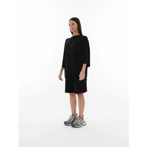 Костюм moysha, футболка и шорты, повседневный стиль, оверсайз, трикотажный, пояс на резинке, размер XS, черный