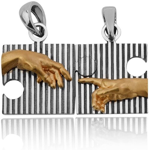 Подвеска BARTE, серебро, 925 проба, золочение, чернение, размер 1.7 см.