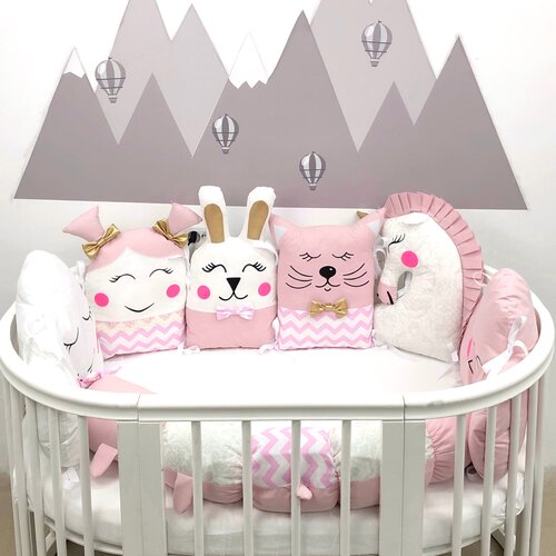 Бортики в кроватку для новорожденных Комплект бортиков в кроватку для малышей LadyDiBaby Бортики подушки-зверюшки