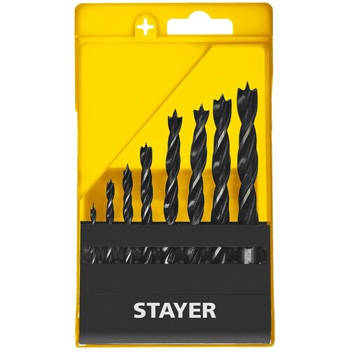 stayer m type 8 шт 3 4 5 6 7 8 9 10 набор спиральных сверл по дереву 2942 h8 z02 Набор сверл спиральных по дереву M-type Profesional (8 шт; 3-10 мм; HCS; М-образная заточка) Stayer 2942-H8_z02