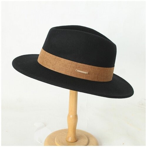 Шляпа , размер 56, черный женская фетровая шляпа в британском стиле классическая фетровая шляпа с широкими полями 8 см для церкви и осени и зимы