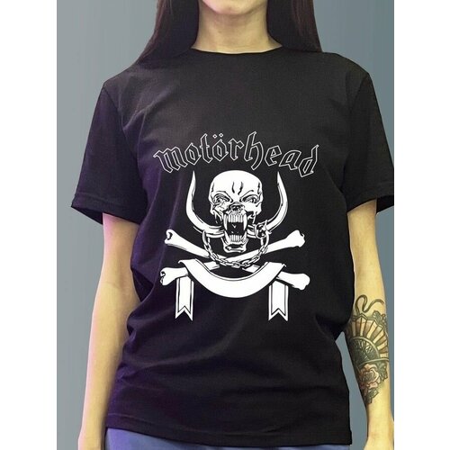 фото Футболка женская черная из хлопка с dtf рисунком музыка motorhead - 1268 будь на стиле