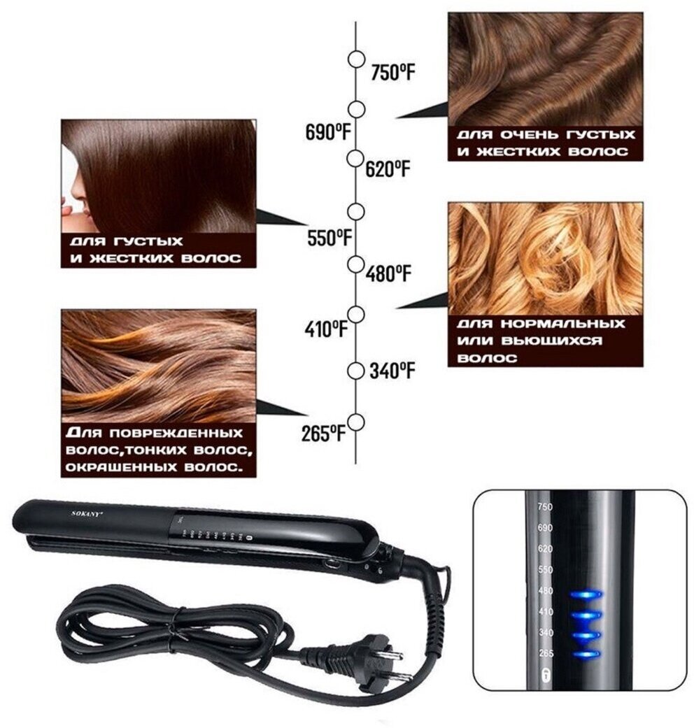 Выпрямитель волос плойка/ STYLISH AND FASHIONABLE/керамическое покрытие/для укладки/выпрямления/HS-991/черный - фотография № 3