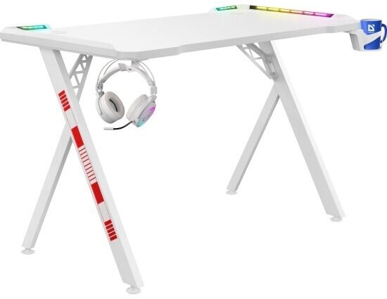 Игровой стол Defender Infinity RGB, подвес кружки+гарн, белый