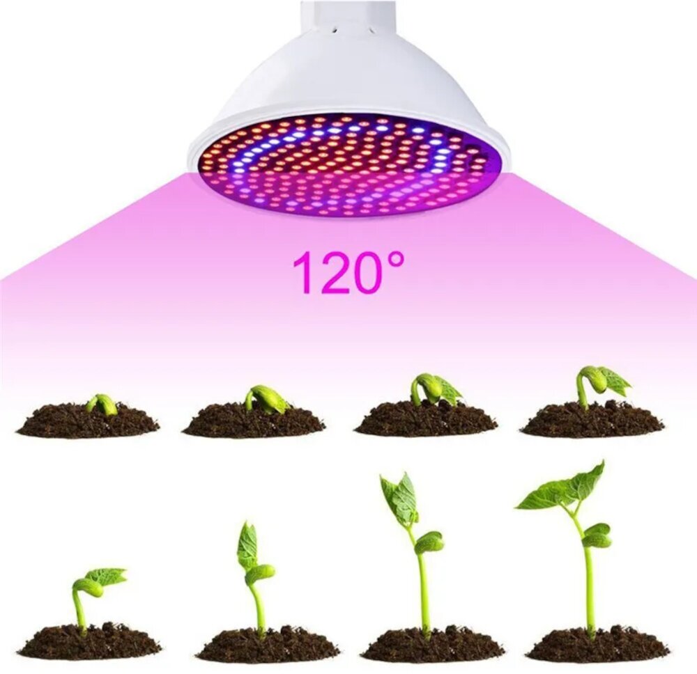 Фитолампа для выращивания растений с цоколем E27. Светильник 300 светодиодов. Лампочка для рассады энергосберегающая.