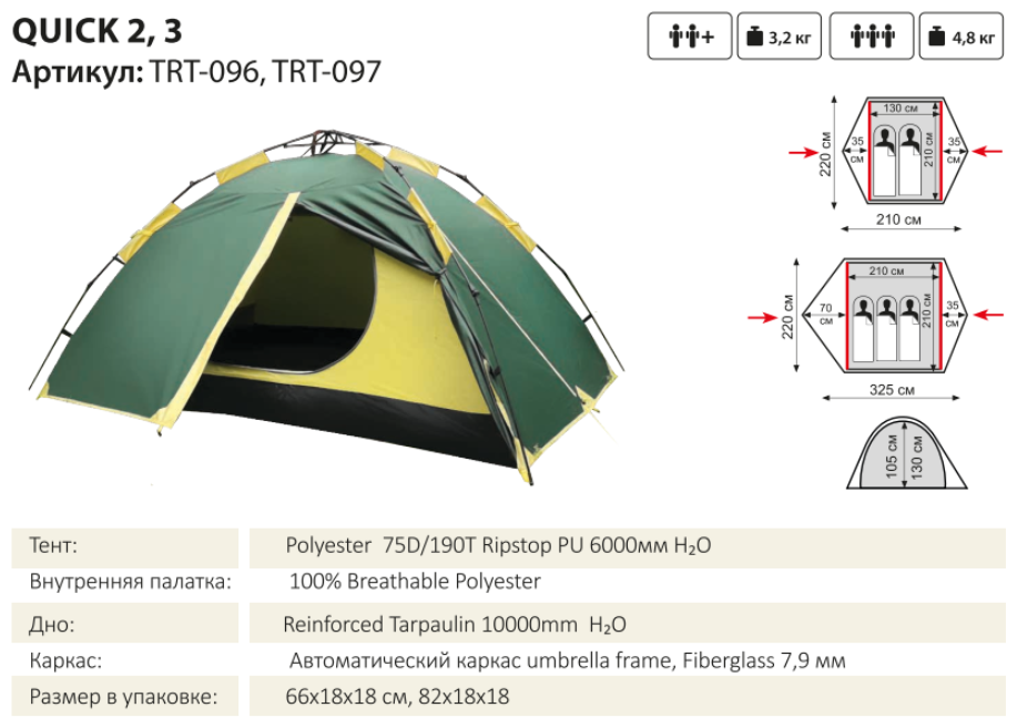 Tramp палатка-автомат Quick 3 V2 зелёный
