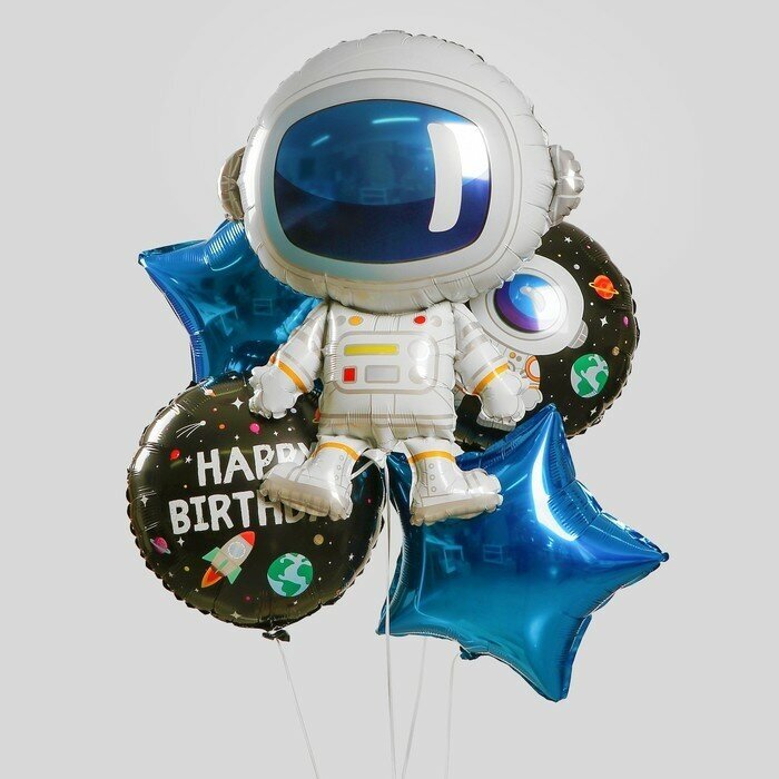 Букет из воздушных шаров Страна Карнавалия "Happy Birthday", Космонавт, фольга, 5 шт
