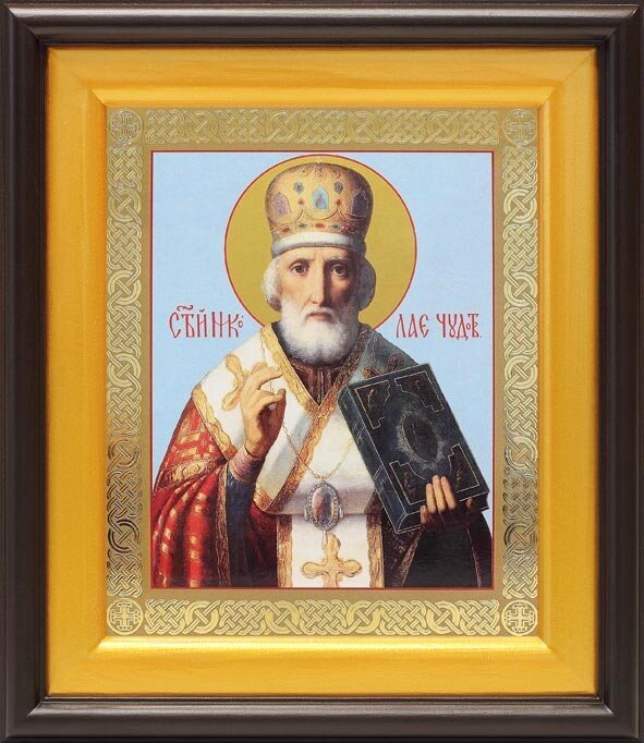 Святитель Николай Чудотворец, архиепископ Мирликийский (лик № 068), икона в широком киоте 21,5*25 см