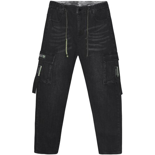 Джинсы бананы , средняя посадка, стрейч, размер W33 L30, черный