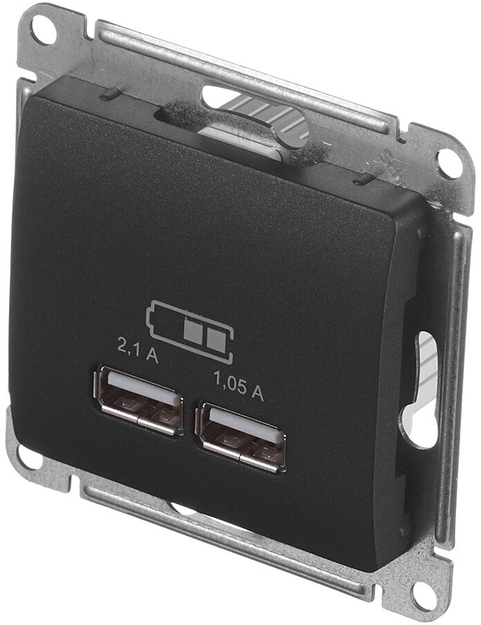 GLOSSA USB розетка A+A,5В/2,1 А, 2х5В/1,05 А, механизм, антрацит GSL000733 - фотография № 4