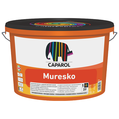 Краска силиконовая фасадная для наружных работ Caparol Muresko / Муреско База 1, 10 л краска силиконовая фасадная для наружных работ caparol muresko муреско база 1 10 л