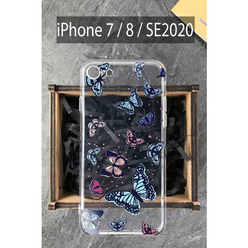 Силиконовый чехол Бабочки для iPhone 7 / 8 / SE 2020 / Айфон 7 / Айфон 8 силиконовый чехол печеньки для iphone 7 8 se 2020 айфон 7 айфон 8