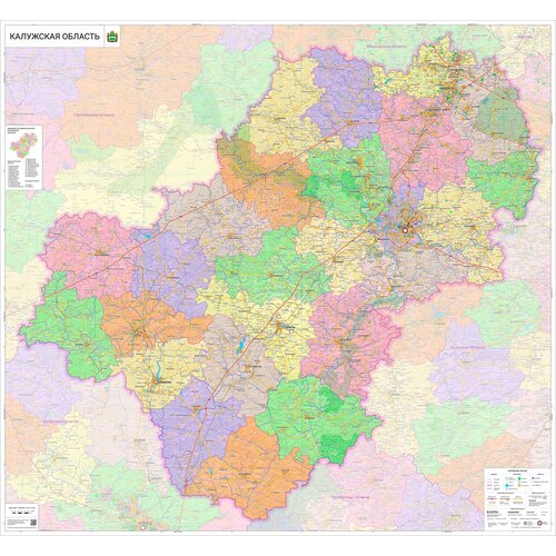 настенная карта калужской области 153 х 165 см на баннере Настенная карта Калужской области 153 х 165 см (на баннере)