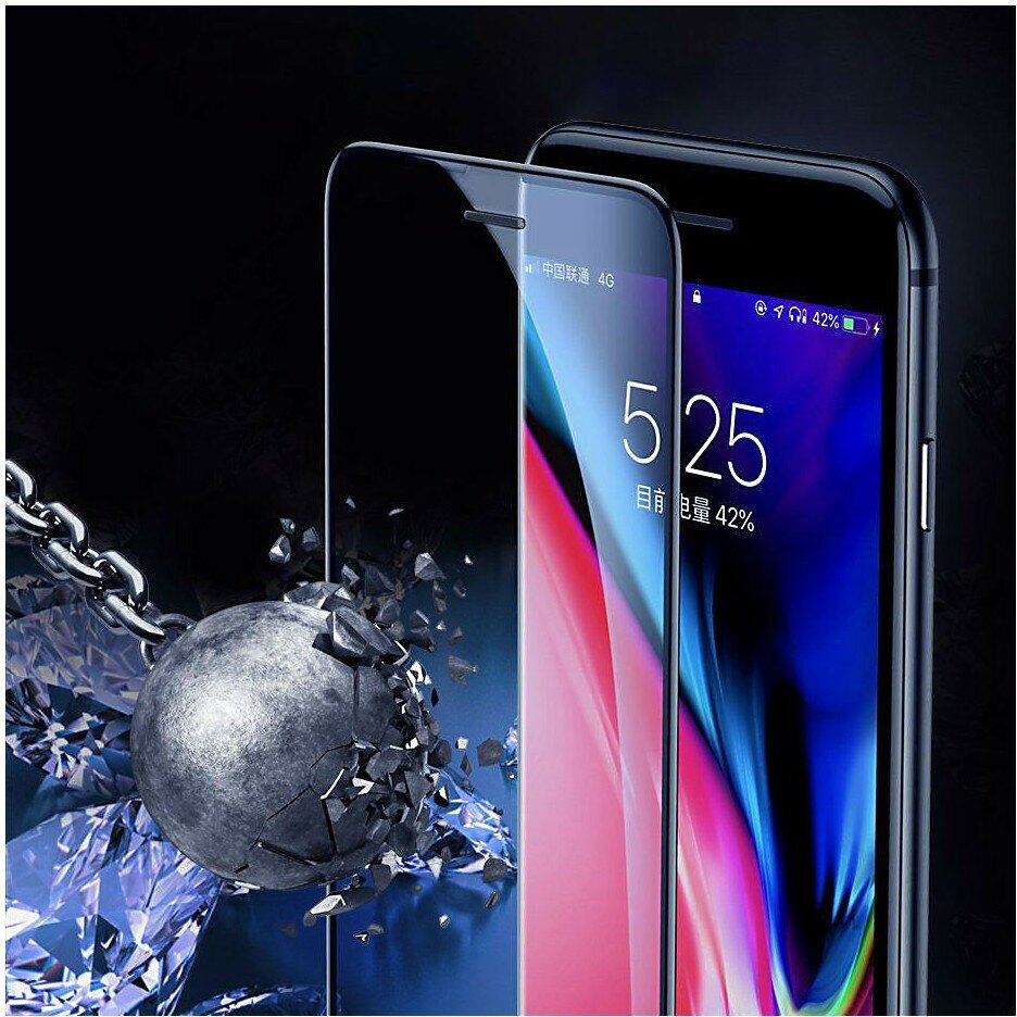 Защитное стекло для iPhone 7 Plus/8 Plus с сеткой от пыли на динамик, BASEUS Screen Protector, Черный