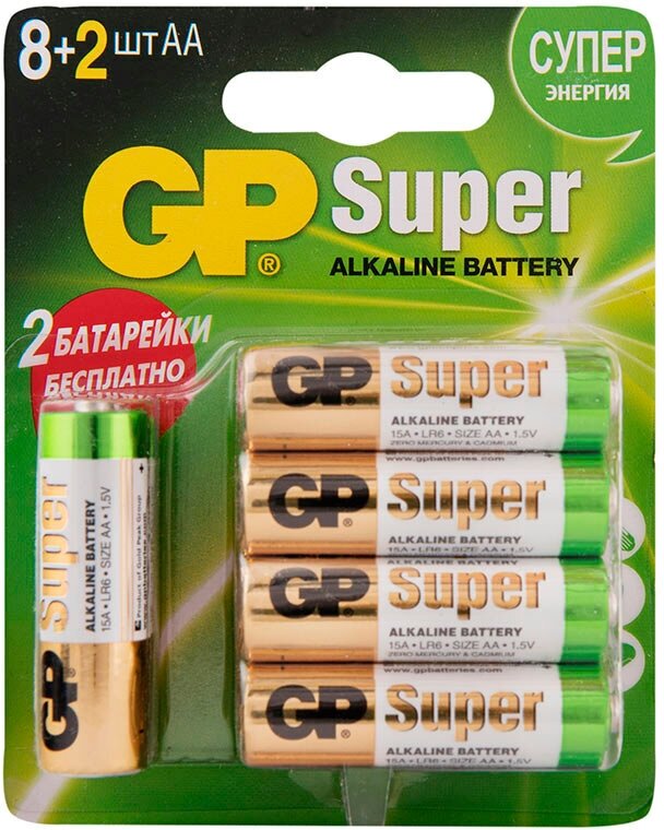 Батарейка GP Batteries Super АА пальчиковая LR6 1,5 В (10 шт.)