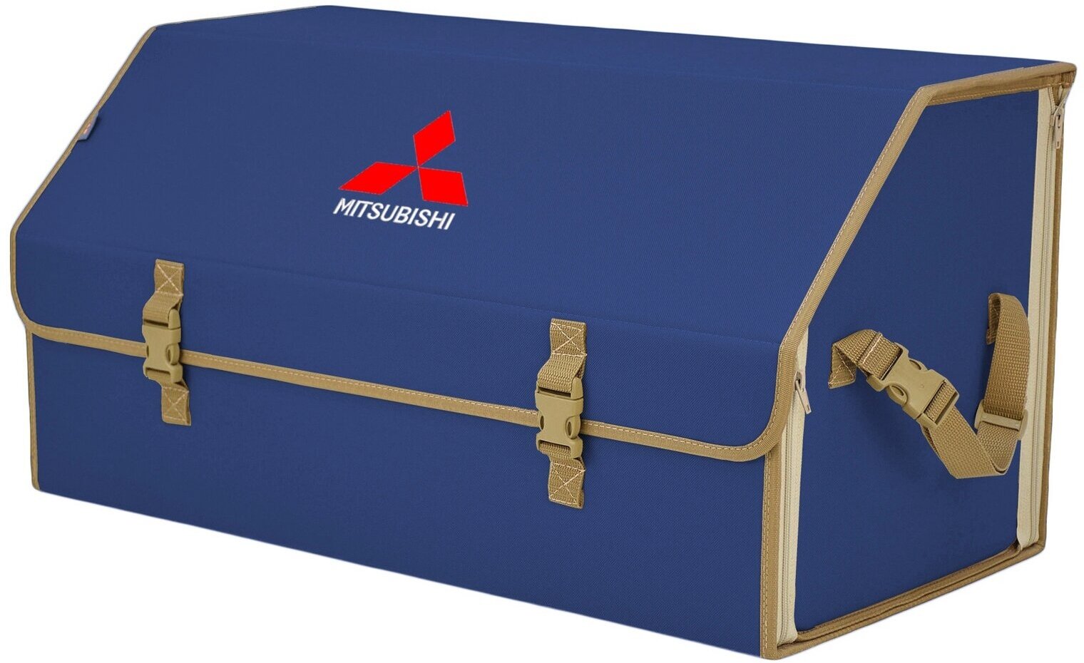 Органайзер-саквояж в багажник "Союз" (размер XL Plus). Цвет: синий с бежевой окантовкой и вышивкой Mitsubishi (Митсубиши).