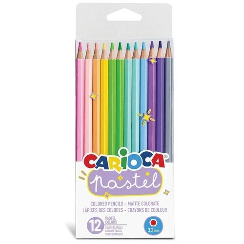 Карандаши 12 цветов Carioca Pastel, деревянные, шестигранные, нежные пастельные цвета. грифель 3,3 мм, ПВХ. европодвес карандаши 24 цвета carioca шестигранные деревянные грифель 3 мм картонная упаковка точилка в подарок