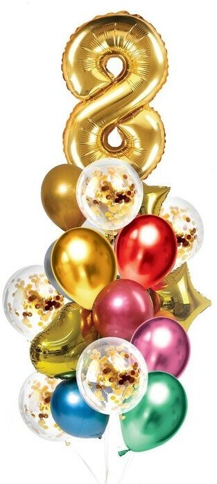 Страна Карнавалия Букет из шаров «День рождения – 8 лет», фольга, латекс, набор 21 шт, цвет золотой