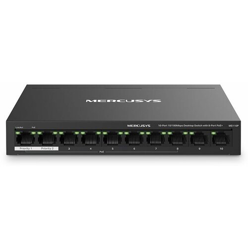 Mercusys MS110P Настольный коммутатор с 10 портами 10100 Мбитс 8 портов PoE 447000₽