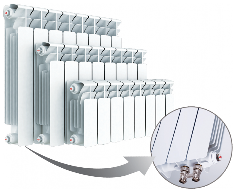 Радиатор биметаллический Rifar Base Ventil 500 5 секций, с нижним левым подключением - фотография № 2