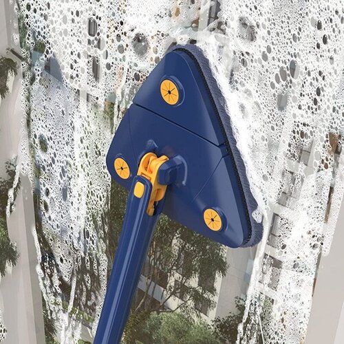 Швабра с отжимом для мытья полов и окон 130 см, 360 градусов, цвет: синий