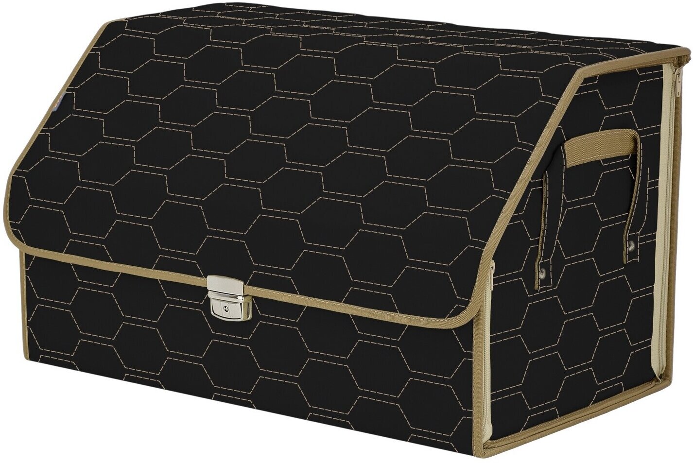 Органайзер-саквояж в багажник "Союз Премиум" (размер XL). Цвет: черный с бежевой прострочкой Соты.
