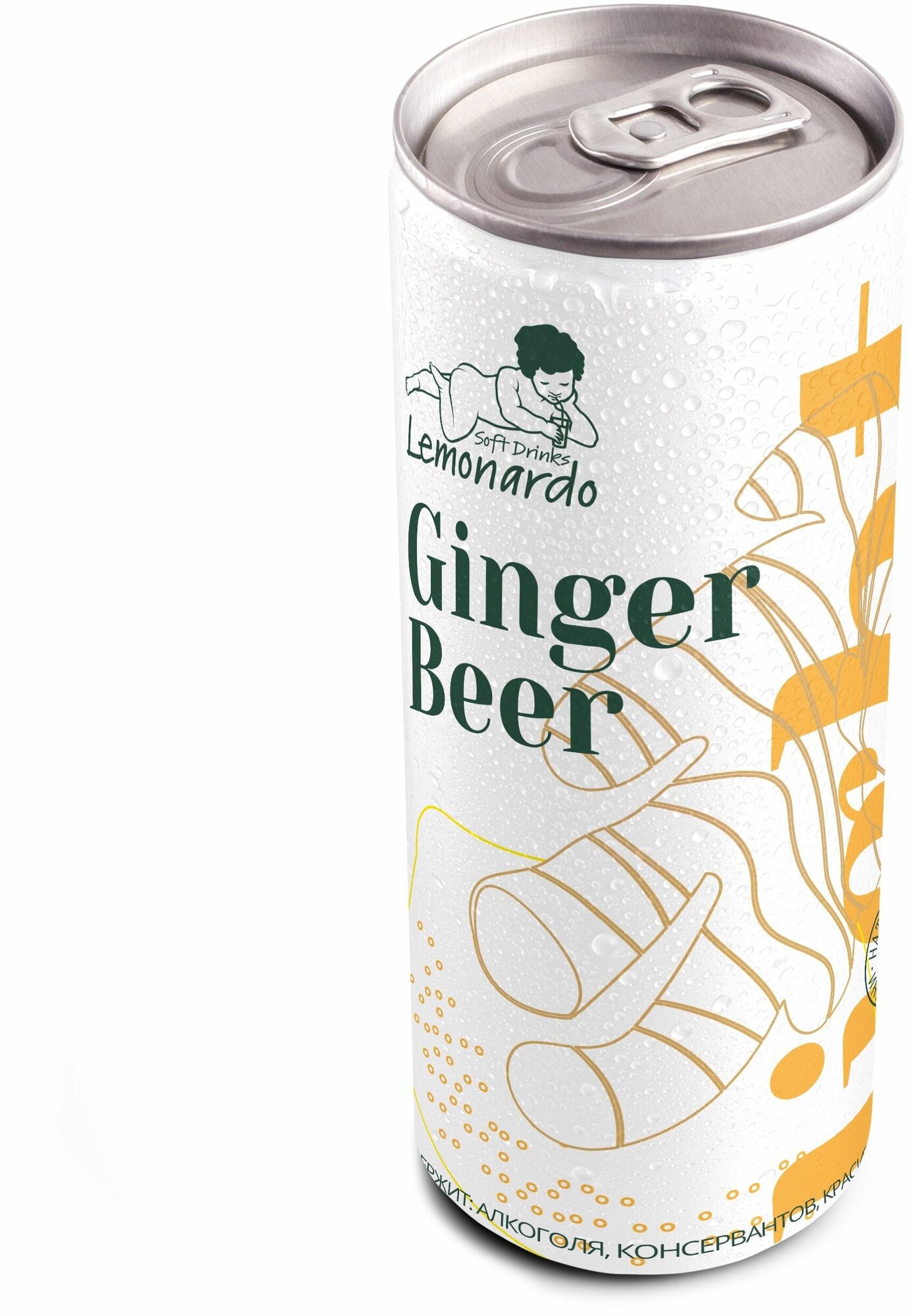 Натуральный имбирный лимонад со стевией/ Lemonardo Ginger Beer Light, алюминиевая банка 330мл. - фотография № 2