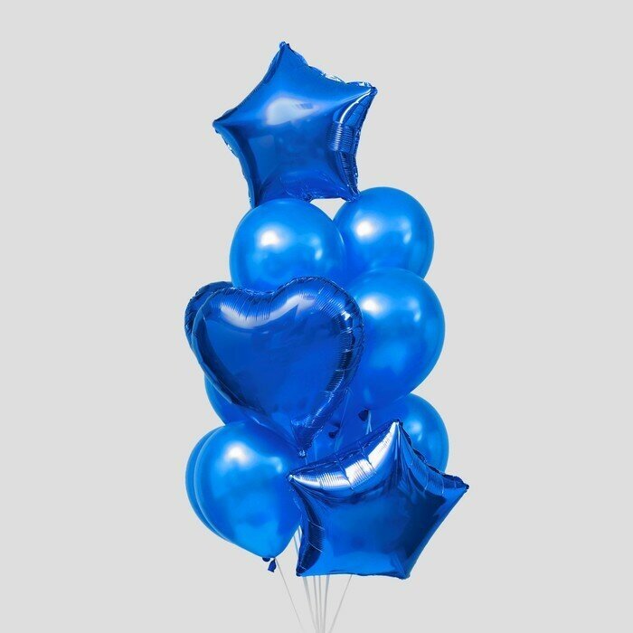 Букет из воздушных шаров Страна Карнавалия "Сердца и звезды", синие, латекс, фольга, 14 шт