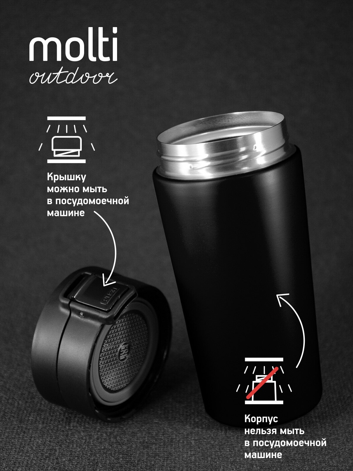 Термостакан термокружка для кофе чая автомобильная металлическая кружка герметичная двухслойная вакуумная с ситечком No Leak Infuser, черный