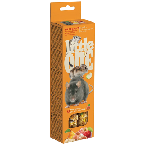 Лакомство для кроликов, хорьков, грызунов Little One Sticks Fruit & Nuts, 120 г, 2 шт. в уп. лакомство для грызунов little one фрукты и орехи 2×60 г