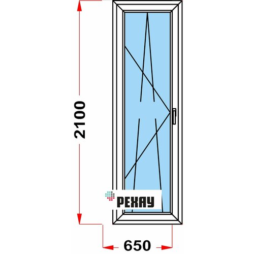 Балконная дверь из профиля РЕХАУ BLITZ (2100 x 650) 57, с поворотно-откидной створкой, 2 стекла, левое открывание балконная дверь рехау blitz 2100х800 мм вхш правая двухкамерный стеклопакет белая