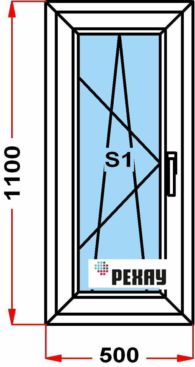 Окно из профиля РЕХАУ GRAZIO (1100 x 500) , с поворотно-откидной створкой, 3 стекла, левое открывание