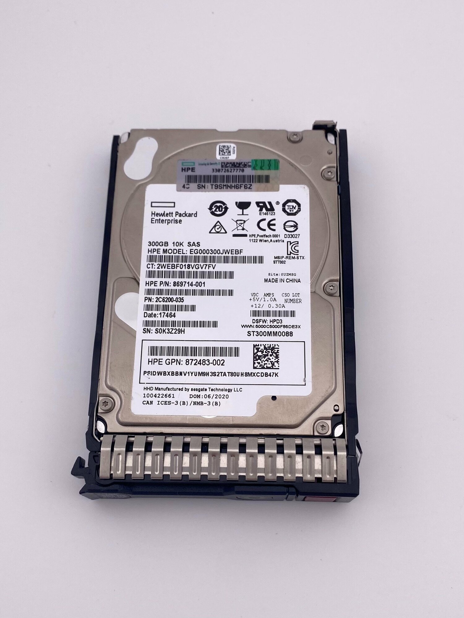 Жесткий диск HPE 869714-001/872735-001 HP 300Gb (U300/10000/64Mb) SAS DP 6G 2,5" EG000300JWEBF, 869714-001, 2C6200-035, 872483-002, ST300MM0088